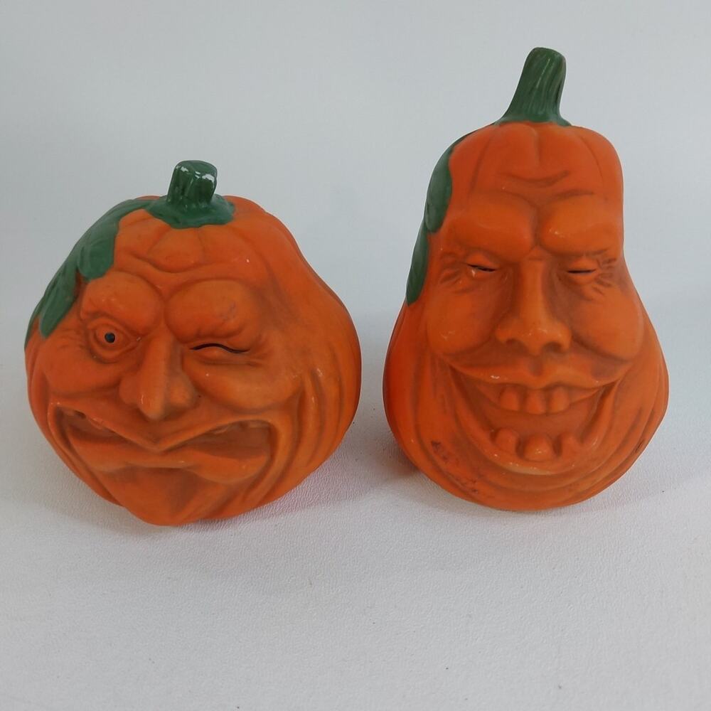 Vintage Anthropomorphic Scary Face Pumpkin Ceramic Vintage Figurine